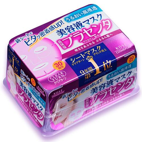 Kose Clear Turn Essence Face Mask Placenta - 30 masks - Harajuku Culture Japan - Japanease Products Store Beauty and Stationery